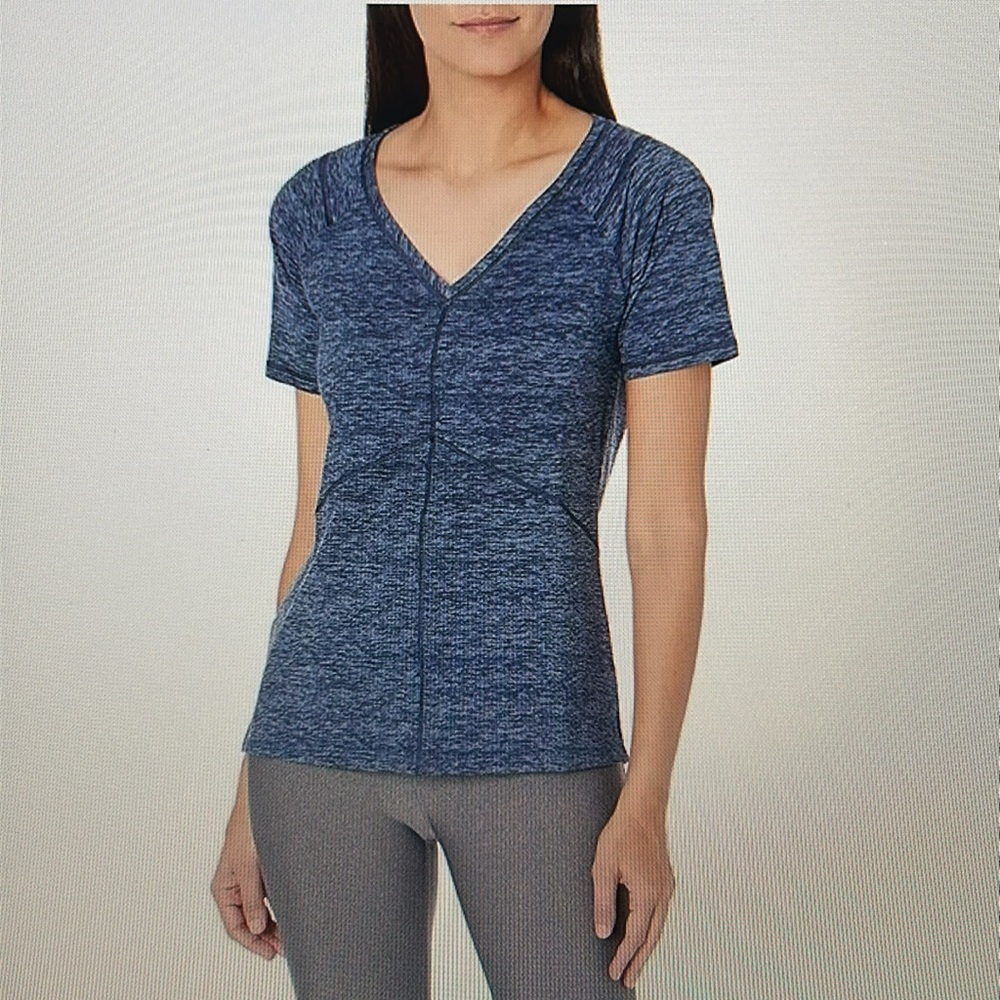 Natori Ladies Size Large Blue V Neck Short Sleeve Top